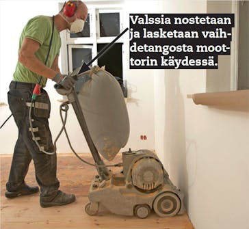 Valssin nostaminen puulattian hionta